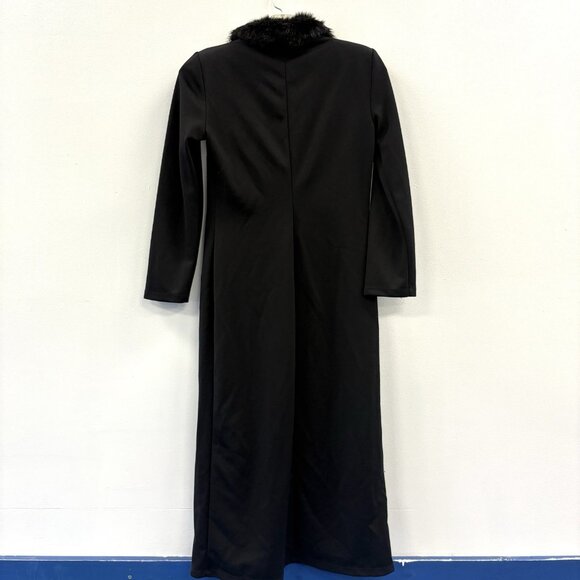 Vintage CALIFORNIA CONCEPTS Fur Collar Jacket Womens M Black 90s Long Tie Front - Picture 2 of 9